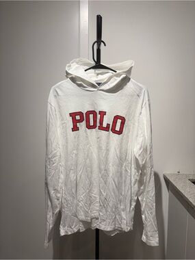 Ralph Lauren White Crewneck Hoodie with Red POLO Chest Logo
